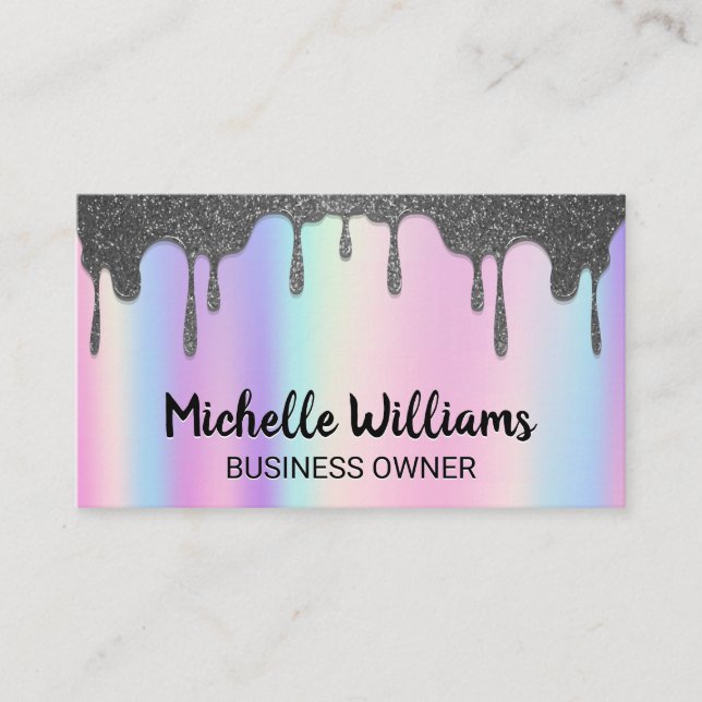 Rainbow Blend | Silver Glitter Drip Business Card (Front)
