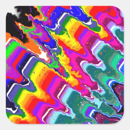 Rainbow Blip Abstract Digital Art   Square Sticker