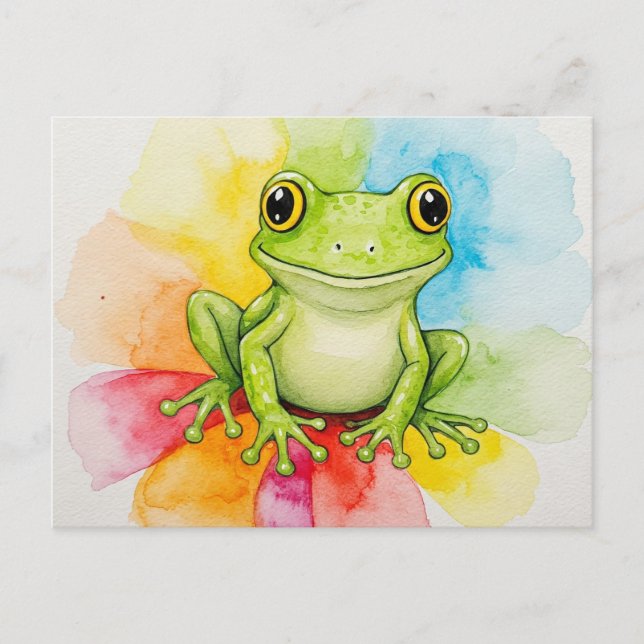 Rainbow Bloom Frog Postcard for Postcrossing (Front)