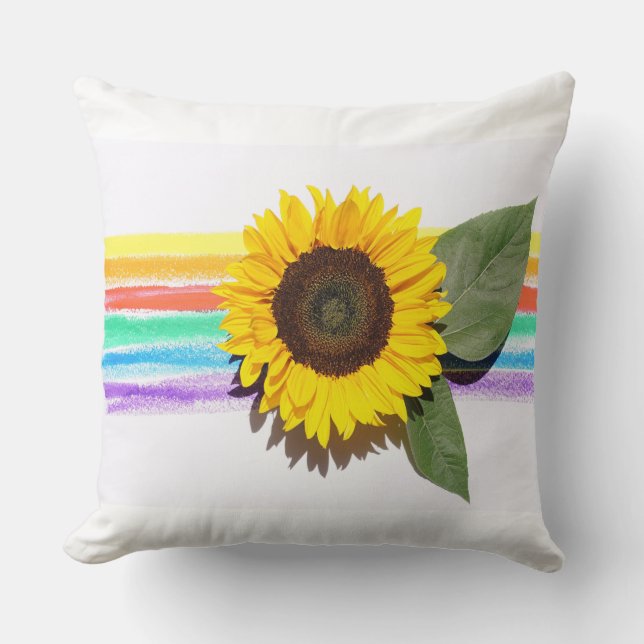 Rainbow Blooming Bright Throw Pillow (Front)
