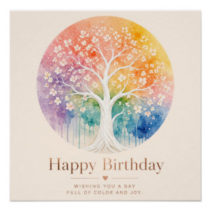 Rainbow Blossom Tree Birthday Joy Poster