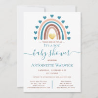 Rainbow Blue Boho Baby Shower Invitation