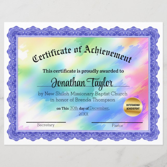 Rainbow Blue Certificate of Achievement (Front)