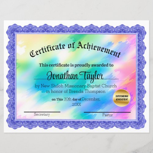 Rainbow Blue Certificate of Achievement