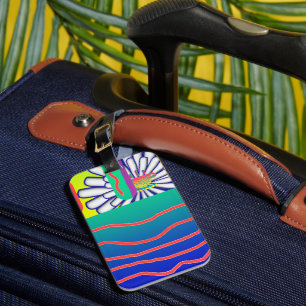 Rainbow Blue Floral Luggage Tag
