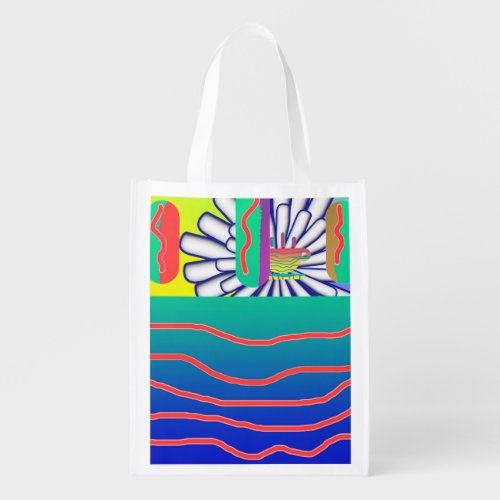 Rainbow Blue Floral Reusable Shopping   Grocery Bag