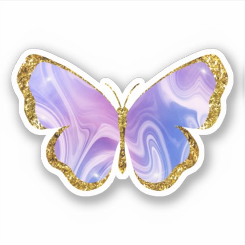 Rainbow blue gold glitter butterfly sticker