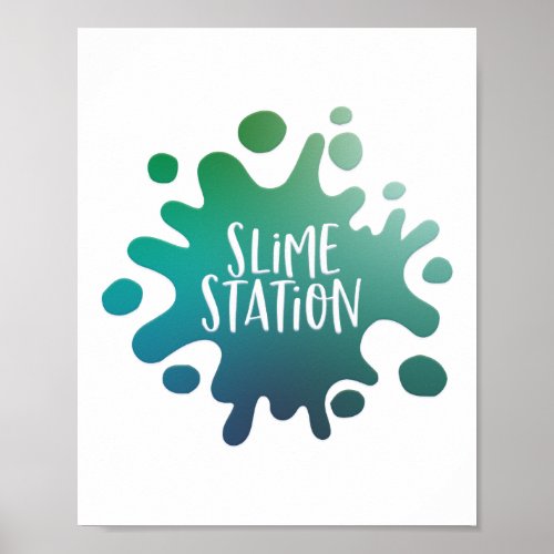 Rainbow blue green slime station party poster