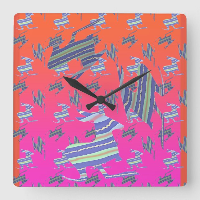 Rainbow Blue Kangaroo Square Wall Clock (Front)