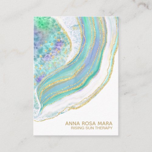  Rainbow Blue  Mint   Agate Gold Glitter Pastel Business Card