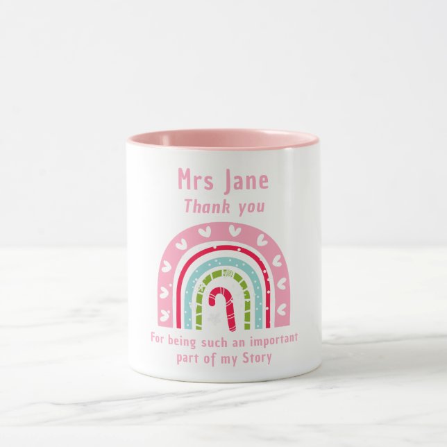 Rainbow blue & pink personalised best teacher  mug (Center)