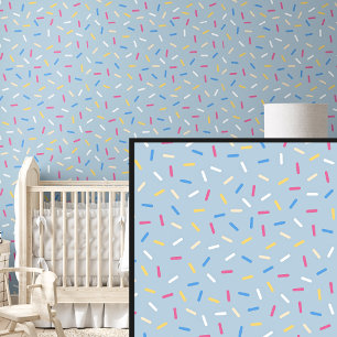 Rainbow Blue Red Yellow Sprinkles, on Pale Blue Wallpaper