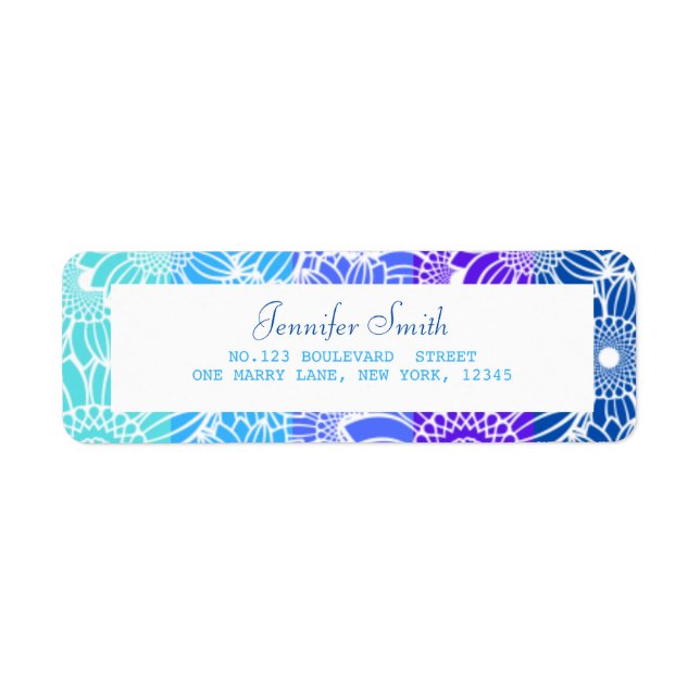Rainbow Blue Stripes Floral Birthday Address Label (Front)