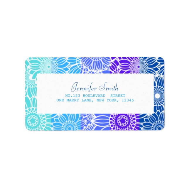 Rainbow Blue Stripes Floral Birthday Address Label (Front)