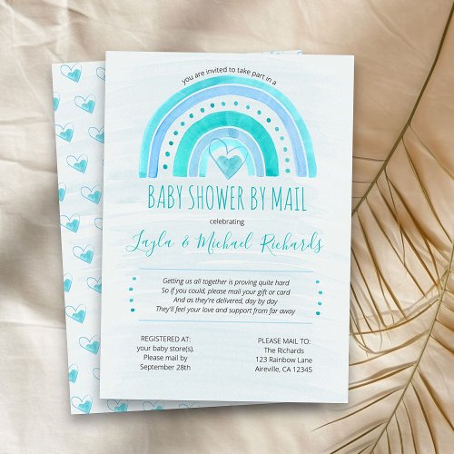 Rainbow Blue Watercolor Wash Baby Shower by Mail Invitation