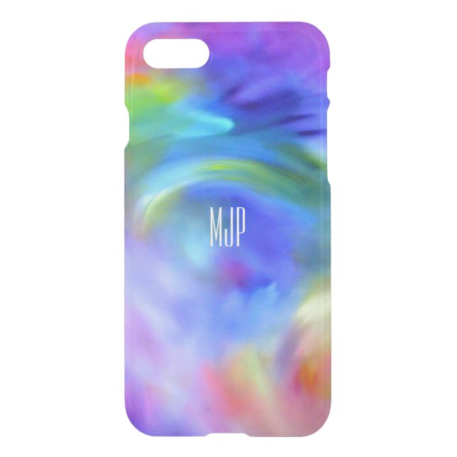 Rainbow Blue with Monogram Uncommon iPhone Case (Back)