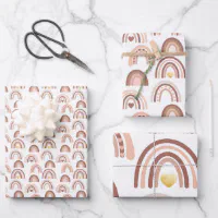 Rainbow Blush Pink Beige Boho Wrapping Paper Sheets