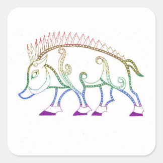 Rainbow Boar Square Sticker