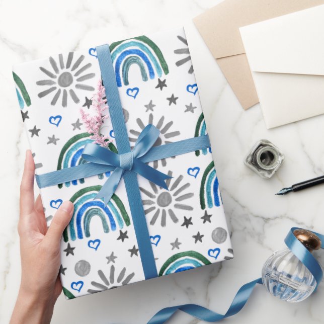 Rainbow Boho 1st Birthday Baby Shower Boy Wrapping Paper (Gifting)