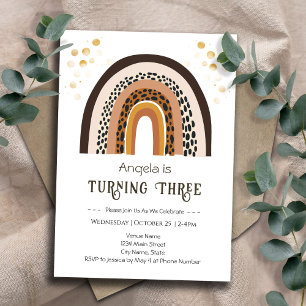Rainbow Boho Animal Print 3rd Birthday Invitation