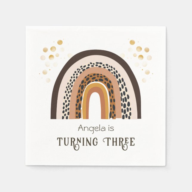 Rainbow Boho Animal Print 3rd Birthday  Napkins (Front)