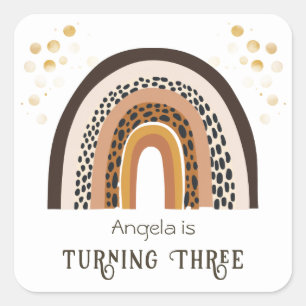 Rainbow Boho Animal Print 3rd Birthday Square Sticker