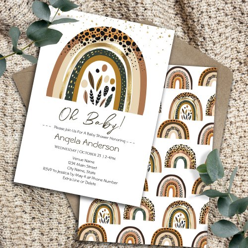 Rainbow Boho Animal Print Floral Baby Shower Invitation