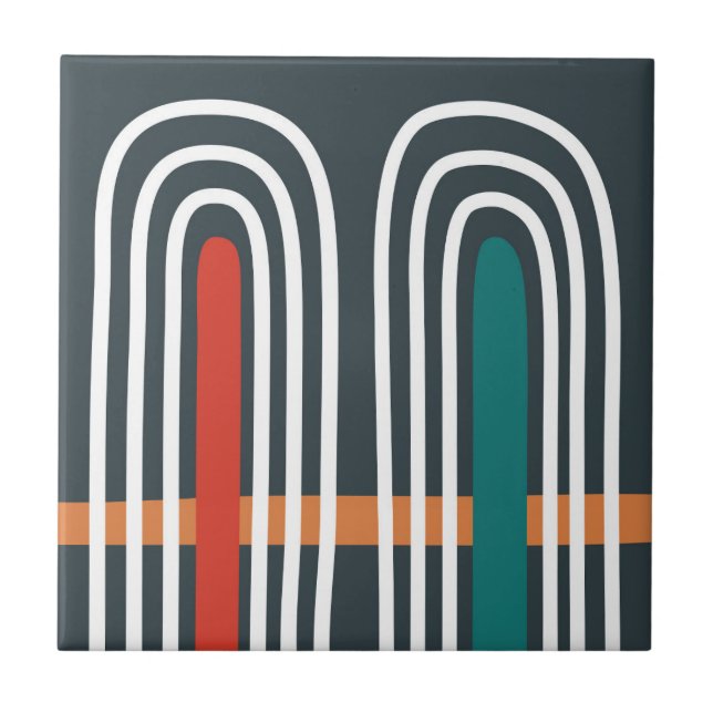 Rainbow boho art abstract design ceramic tile (Front)