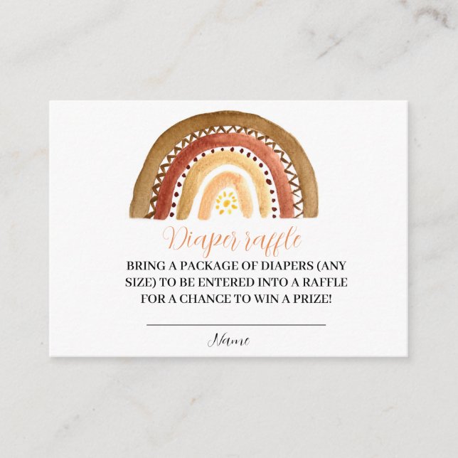 Rainbow Boho Baby Shower Diaper Raffle  Enclosure Card (Front)