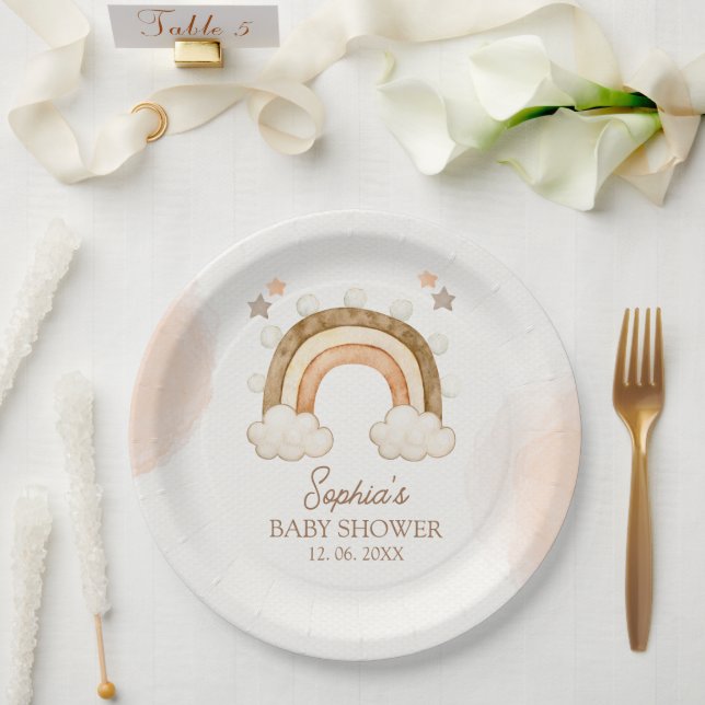 Rainbow Boho Baby Shower Gender Neutral Paper Plates (Wedding)