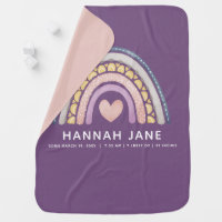 Rainbow Boho Birth Stats Girl Baby Blanket