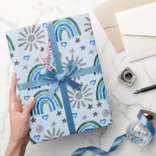 Rainbow Boho Birthday Baby Shower Boy Wrapping Paper