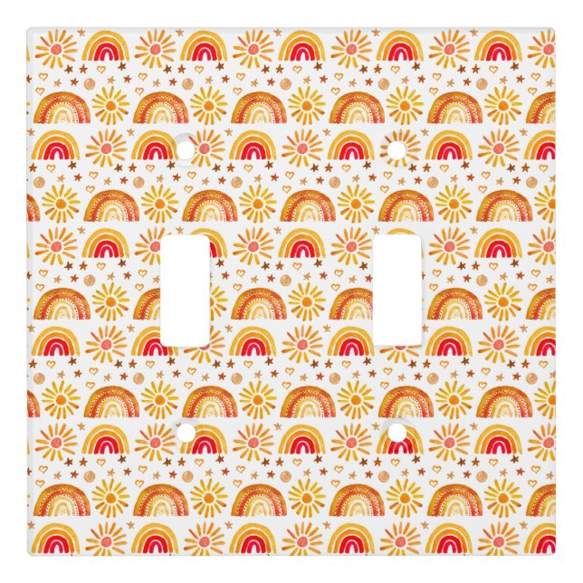 Rainbow Boho Birthday Baby Shower Gender Neutral Light Switch Cover (Front)
