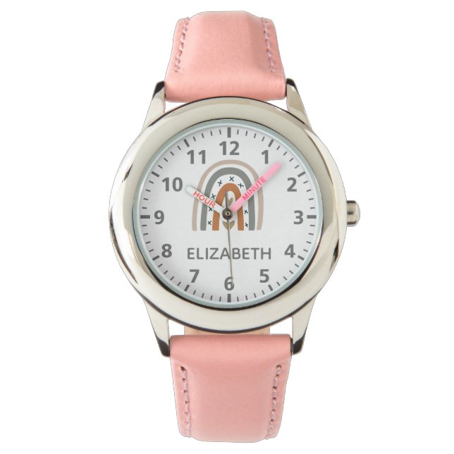 Rainbow boho brown beige gray white girl name watch (Front)