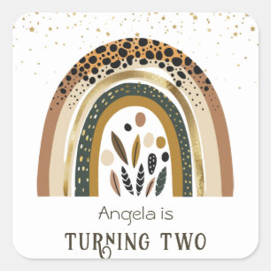 Rainbow Boho Floral 2nd Birthday Square Sticker
