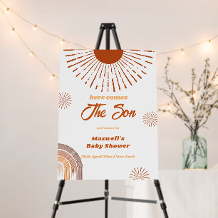 Rainbow Boho Here Comes Baby Shower Welcome Sign