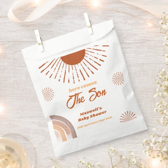 Rainbow Boho Here Comes The Son Baby Shower  Favor Bag (Clipped)