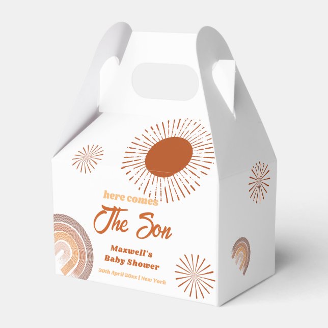 Rainbow Boho Here Comes The Son Baby Shower  Favor Boxes (Front Side)