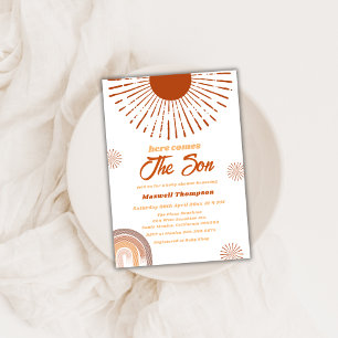 Rainbow Boho Here Comes The Son Baby Shower Invitation