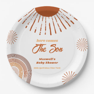 Rainbow Boho Here Comes The Son Baby Shower Paper Plates