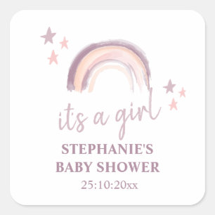 Rainbow Boho It's a Girl Baby Shower Square Stic Sticker