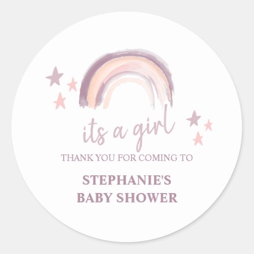 Rainbow  Boho Its a Girl Baby Shower Thank you Classic Round Sticker