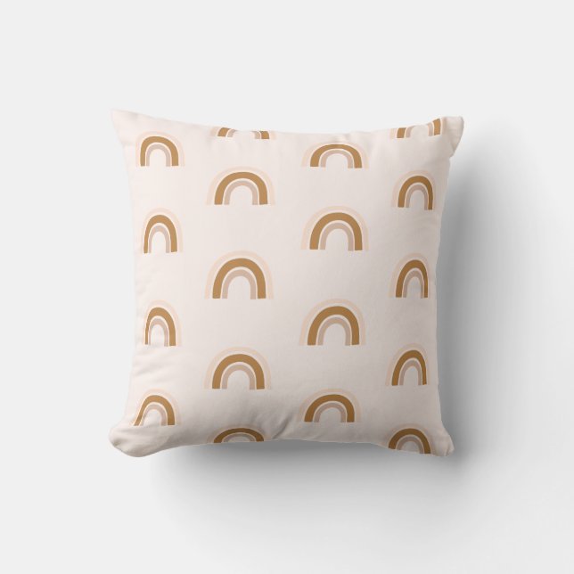 rainbow boho nursery pillow in pink and brown (Front)