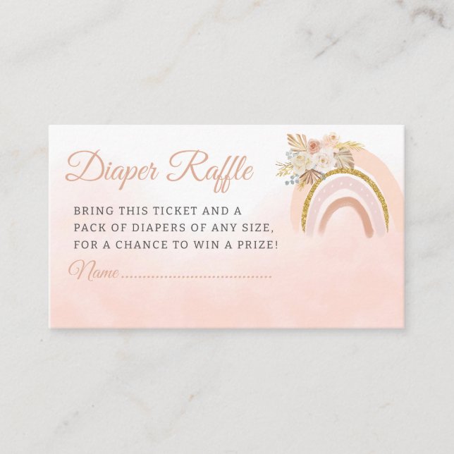 Rainbow Boho Pampas Grass pink girl Diaper Raffle Enclosure Card (Front)
