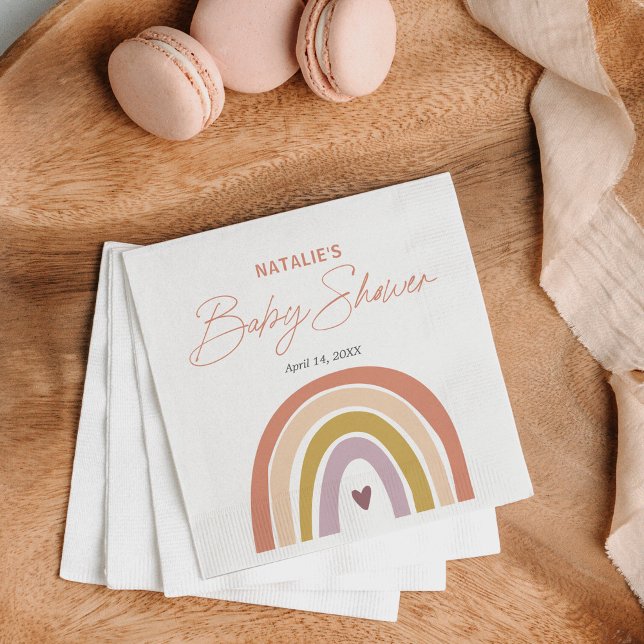 Rainbow Boho Peach Purple Baby Shower Napkins (Creator Uploaded)