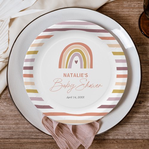 Rainbow Boho Peach Purple Baby Shower Paper Plates