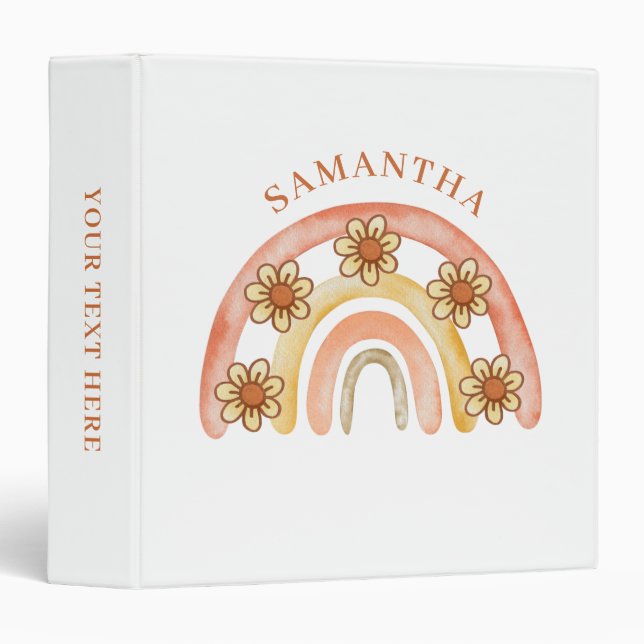 Rainbow Boho Personalized  3 Ring Binder (Front/Spine)