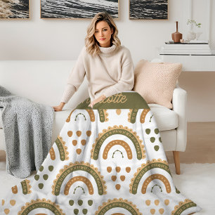 Rainbow Boho Personalized Green White Brown Fleece Blanket