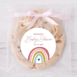 Rainbow Boho Pink Blue Baby Shower Classic Round Sticker