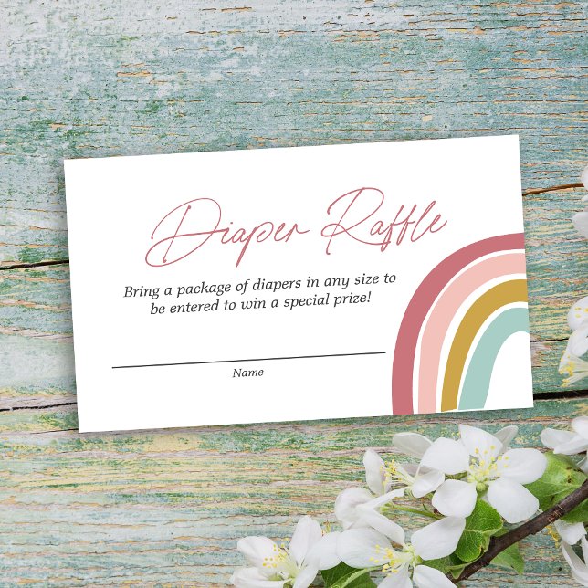 Rainbow Boho Pink Blue Baby Shower Diaper Raffle Enclosure Card (Creator Uploaded)